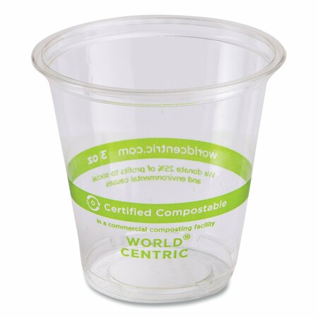 WORLD CENTRIC PLA Clear Cold Cups, 3 oz, Clear, 2500PK CP-CS-3